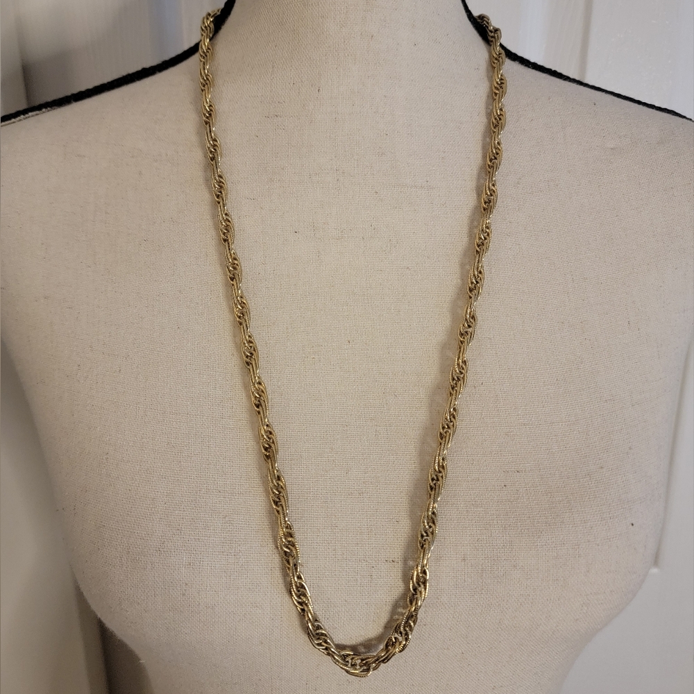Vintage Whiting & Davis Gold Rope Chain Necklace Twisted Signed